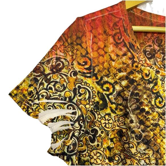 World Unity Bedazzled Grunge Punk Goblin Top XL Paisley Tattoo Y2K Multicolor - Picture 5 of 8